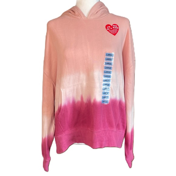 Wildfox Women’s Pink Tie Dye Terry Pullover Hooded Sweatshirt Hoodie NWT Large - Picture 1 of 11